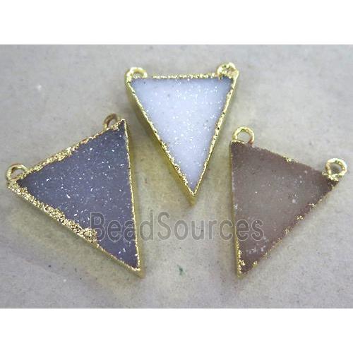 druzy agate triangle pendant with 2loops, natural color, gold plated