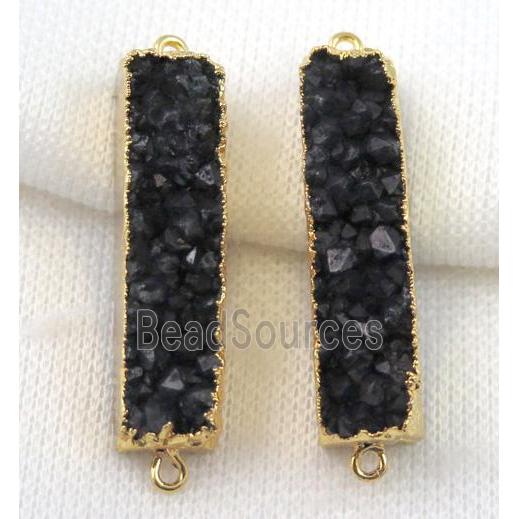 black druzy quartz connector, rectangle, gold plated