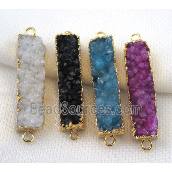 druzy quartz connector, mix color, rectangle, gold plated