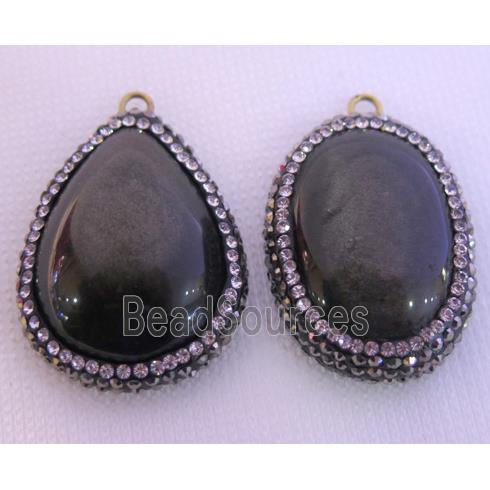 black Obsidian pendant pave rhinestone, mix shape