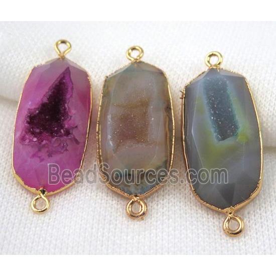 druzy agate connector, mix color, faceted oval, gold plated