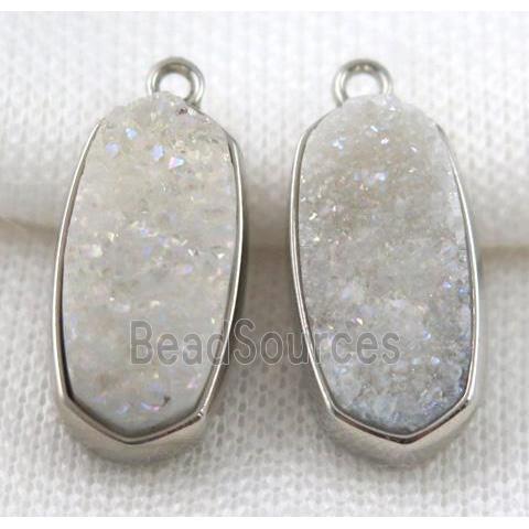 druzy quartz pendant, platinum plated