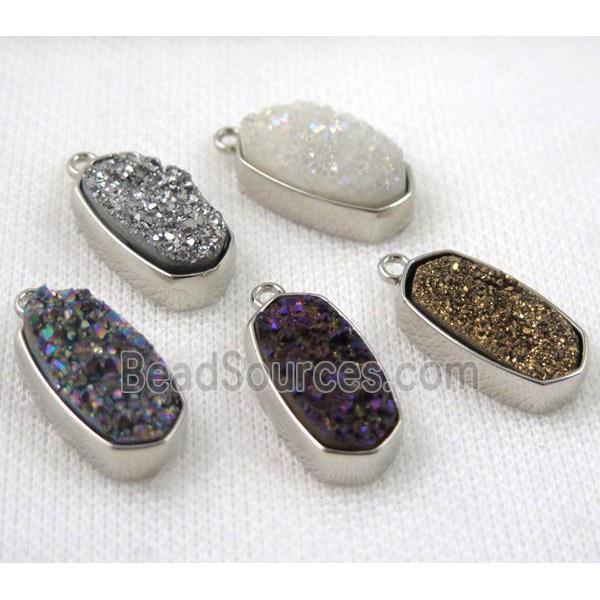 druzy quartz pendant, platinum plated