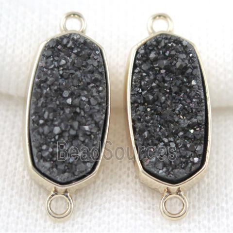 black druzy quartz connector, gold plated