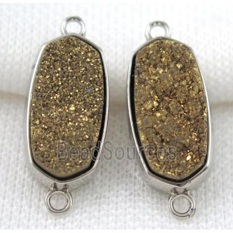 druzy quartz connector, platinum plated