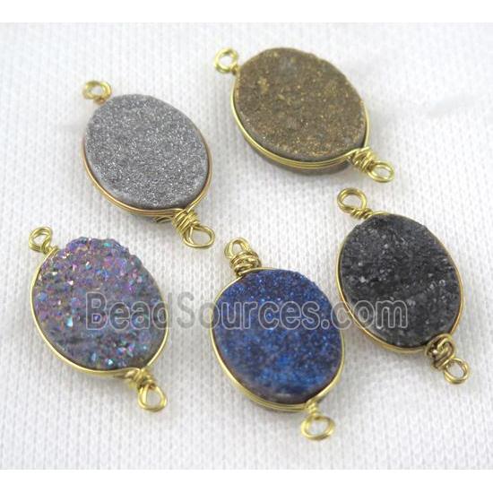 druzy quartz connector, gold plated