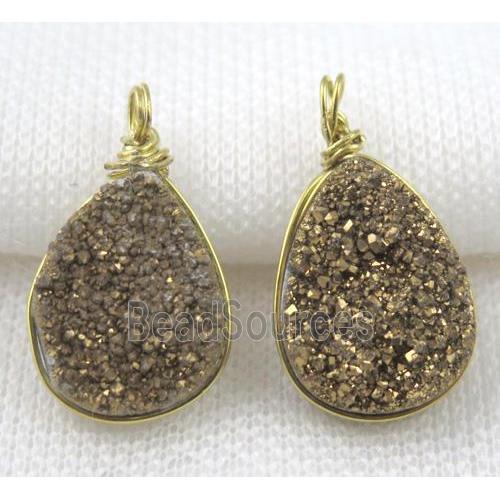 druzy quartz pendant, gold plated