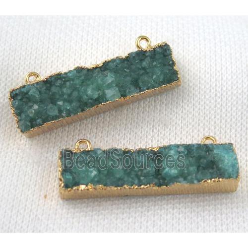 green druzy quartz pendant with 2loops, rectangle, gold plated