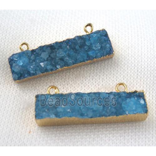 blue druzy quartz pendant with 2loops, rectangle, gold plated