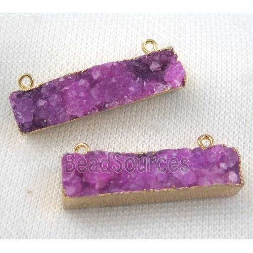 hotpink druzy quartz pendant with 2loops, rectangle, gold plated