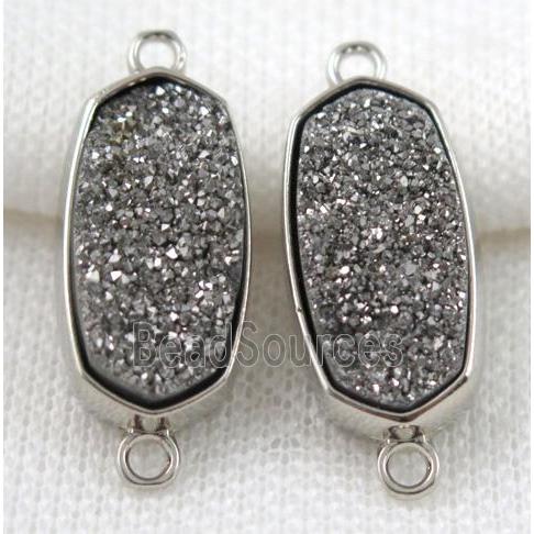 druzy quartz connector, platinum plated