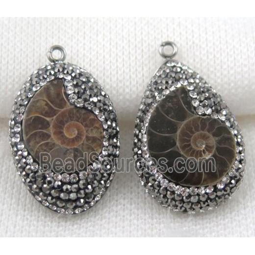 Ammonite Fossil pendant paved rhinestone, mix shape