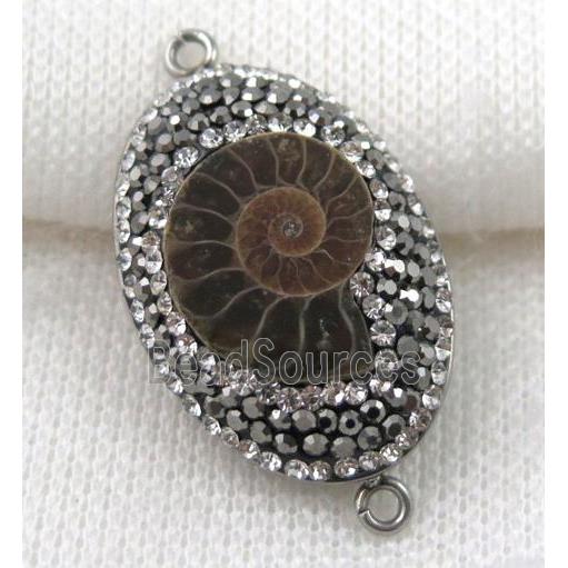 Ammonite Fossil connector paved rhinestone, oval