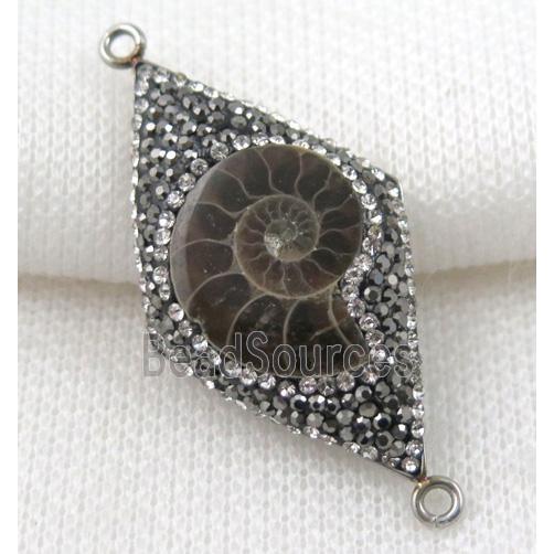 Ammonite Fossil connector paved rhinestone, rhombic