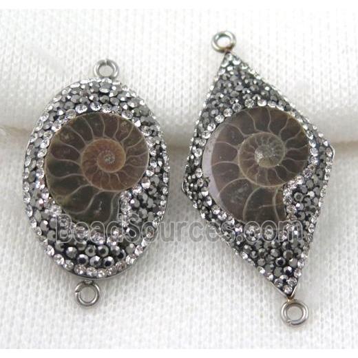 Ammonite Fossil connector paved rhinestone, mix shape