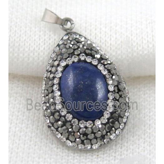 Lapis Lazuli pendant paved rhinestone, teardrop