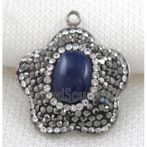 Lapis Lazuli pendant paved rhinestone, plum blossom