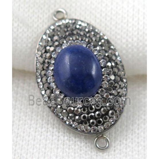 Lapis Lazuli connector paved rhinestone, oval