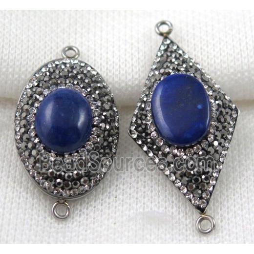 Lapis Lazuli connector paved rhinestone, mix shape