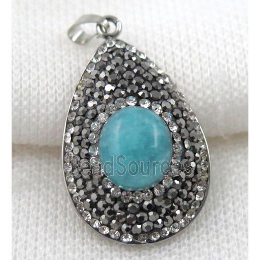 Amazonite pendant paved rhinestone, teardrop