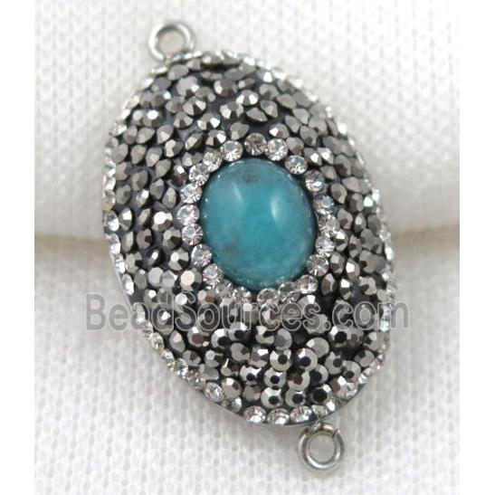 Amazonite connector paved rhinestone, oval