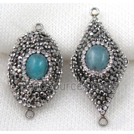 Amazonite connector paved rhinestone, mix shape