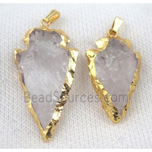 hammered Clear Quartz Arrowhead Pendant, gold plated