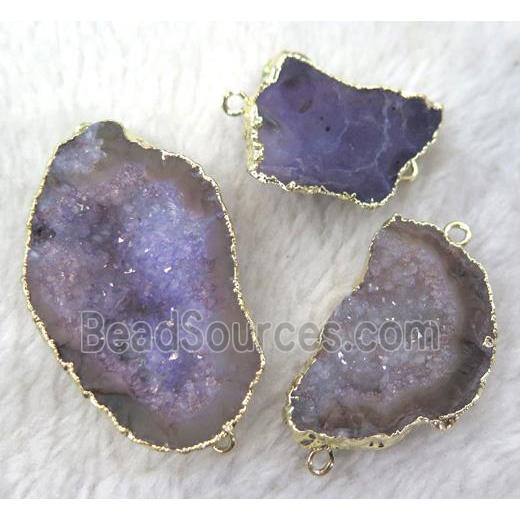 agate druzy connector, freeform, gold plated