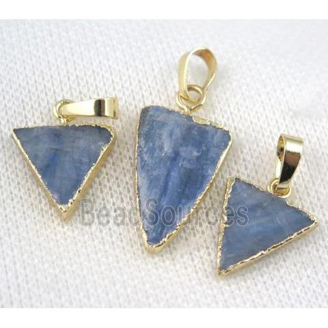 blue Kyanite triangle pendant, gold plated