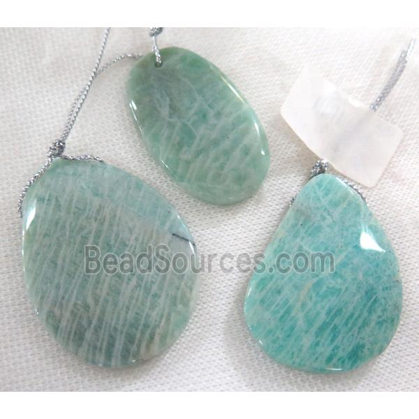 Amazonite slice pendant, freeform, green