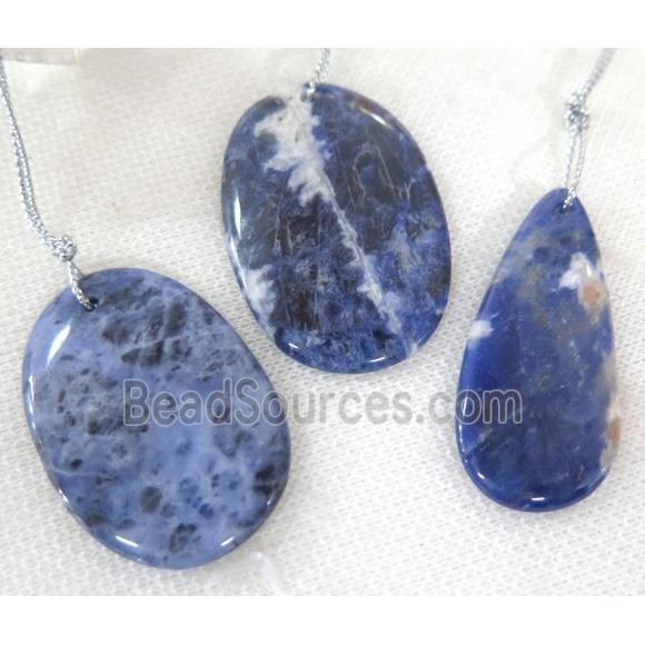 blue sodalite slice pendant, freeform