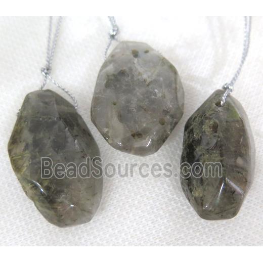 green rutilated quartz nugget pendant, freeform