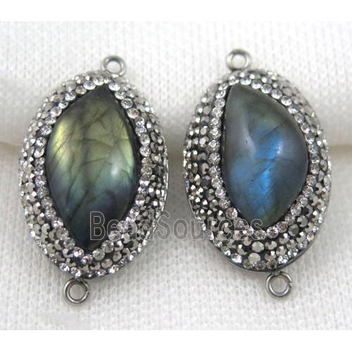 Labradorite connector paved rhinestone, freeform