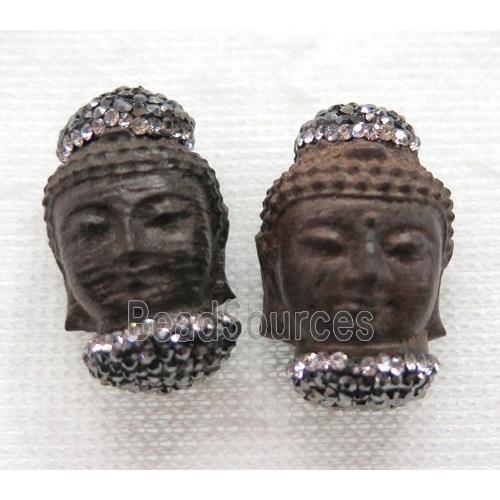 Sandalwood buddha beads pave rhinestone