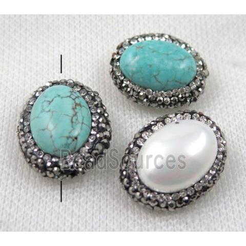 turquoise and shell bead pave rhinestone, oval