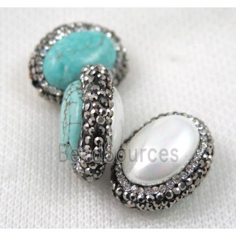 turquoise and shell bead pave rhinestone, oval