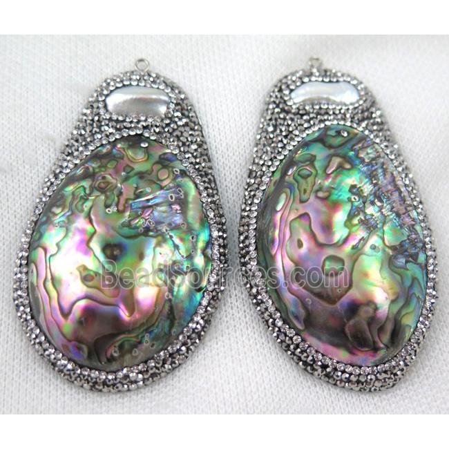 paua abalone shell pendant paved rhinestone