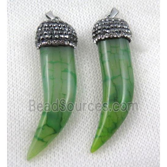 agate horn pendant pave rhinestone, green