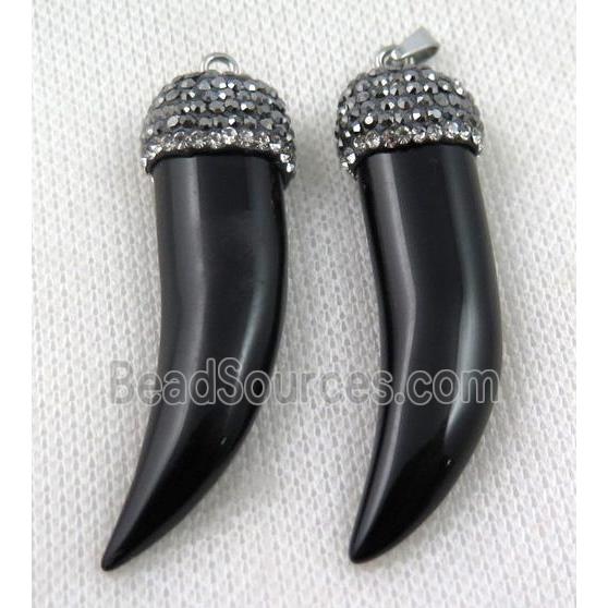 agate horn pendant pave rhinestone, black