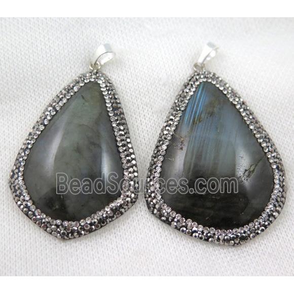 labradorite pendant pave rhinestone, teardrop