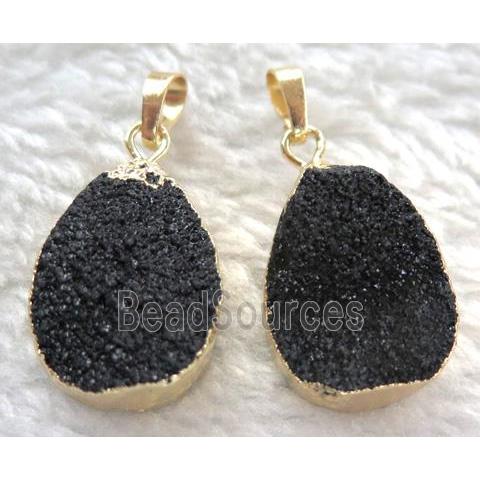 black quartz teardrop pendant, gold plated