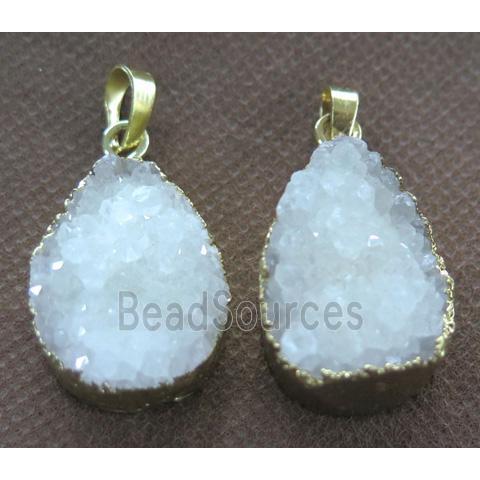 white quartz teardrop pendant, gold plated