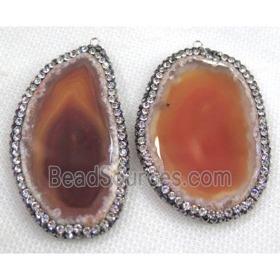 agate slice pendant pave rhinestone, red