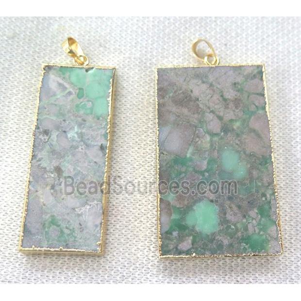 green Apple Jasper Pendant, rectangle, gold plated