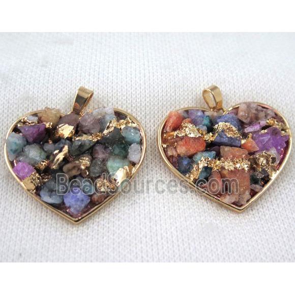 Fluorite pendant, heart, copper, gold plated