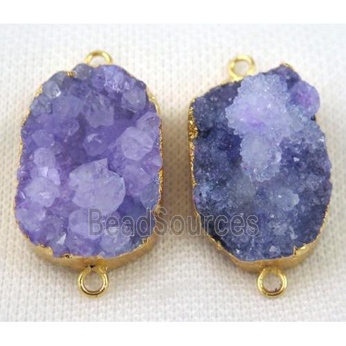 purple druzy agate connector, oval, gold plated