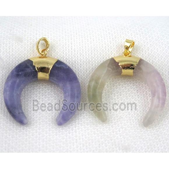 Fluorite horn crescent pendant, gold plated