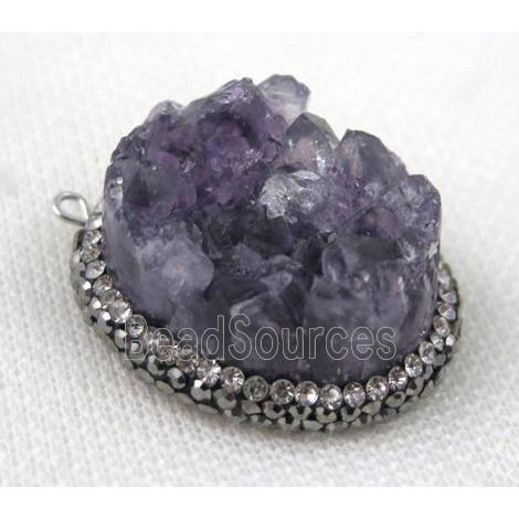 amethyst druzy pendant paved rhinestone, oval