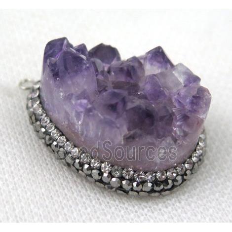 amethyst druzy pendant paved rhinestone, teardrop