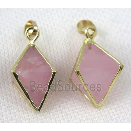 rose quartz pendant, pink, gold plated